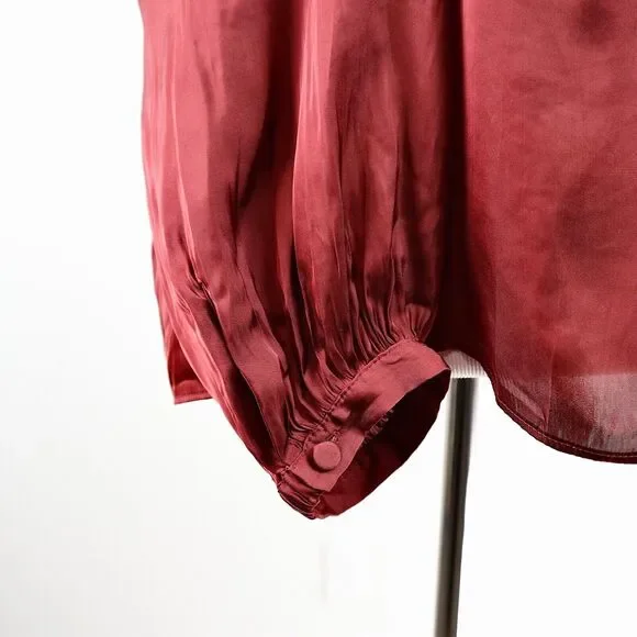 J Crew Size M Featherweight Satin Tie Neck Blouse Clay Tile Orange - Picture 9 of 11